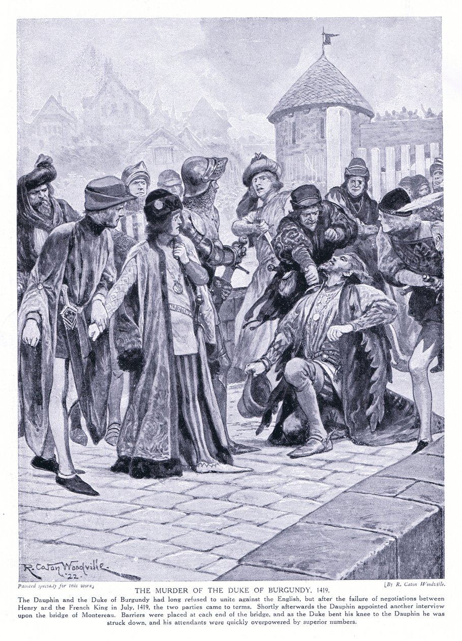 De moord op de hertog van Bourgondië AD1419, jaren 1920 door Richard Caton Woodville junior