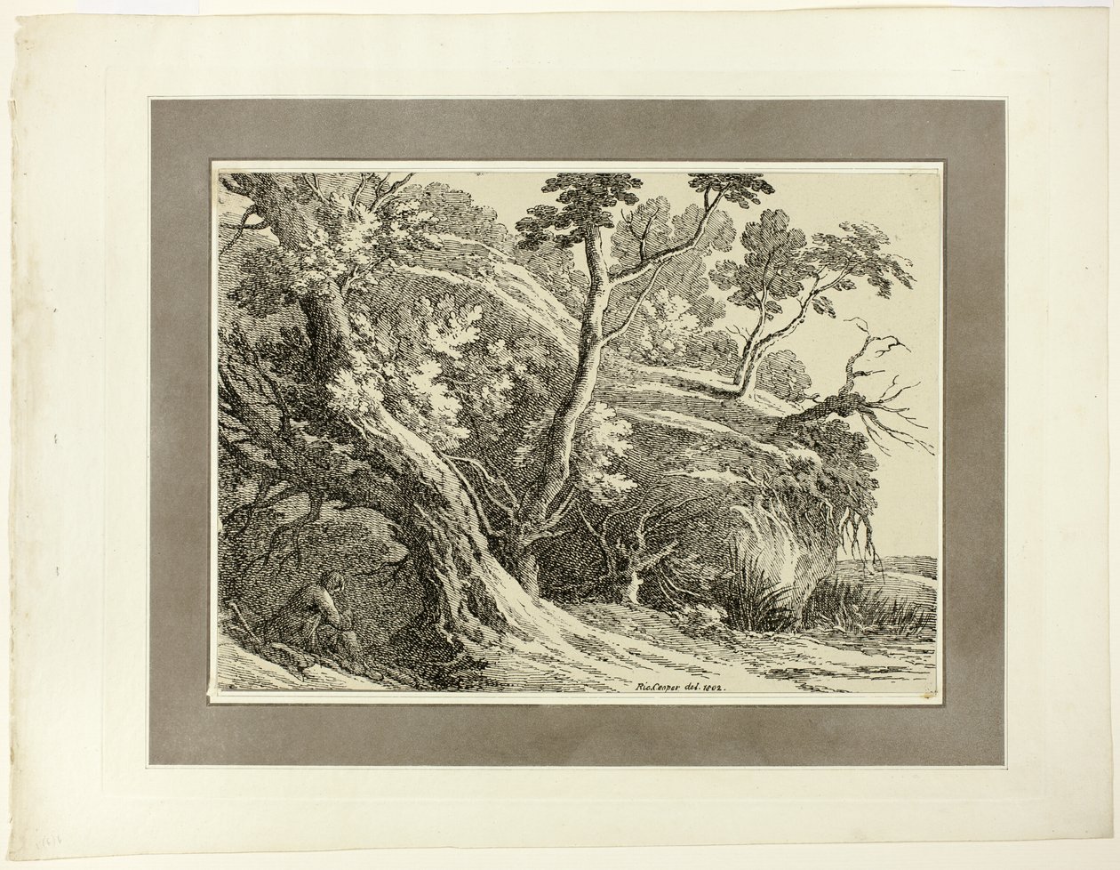 Landschap met grote bomen, uit de eerste uitgave van Specimens of Polyautography door Richard Cooper II