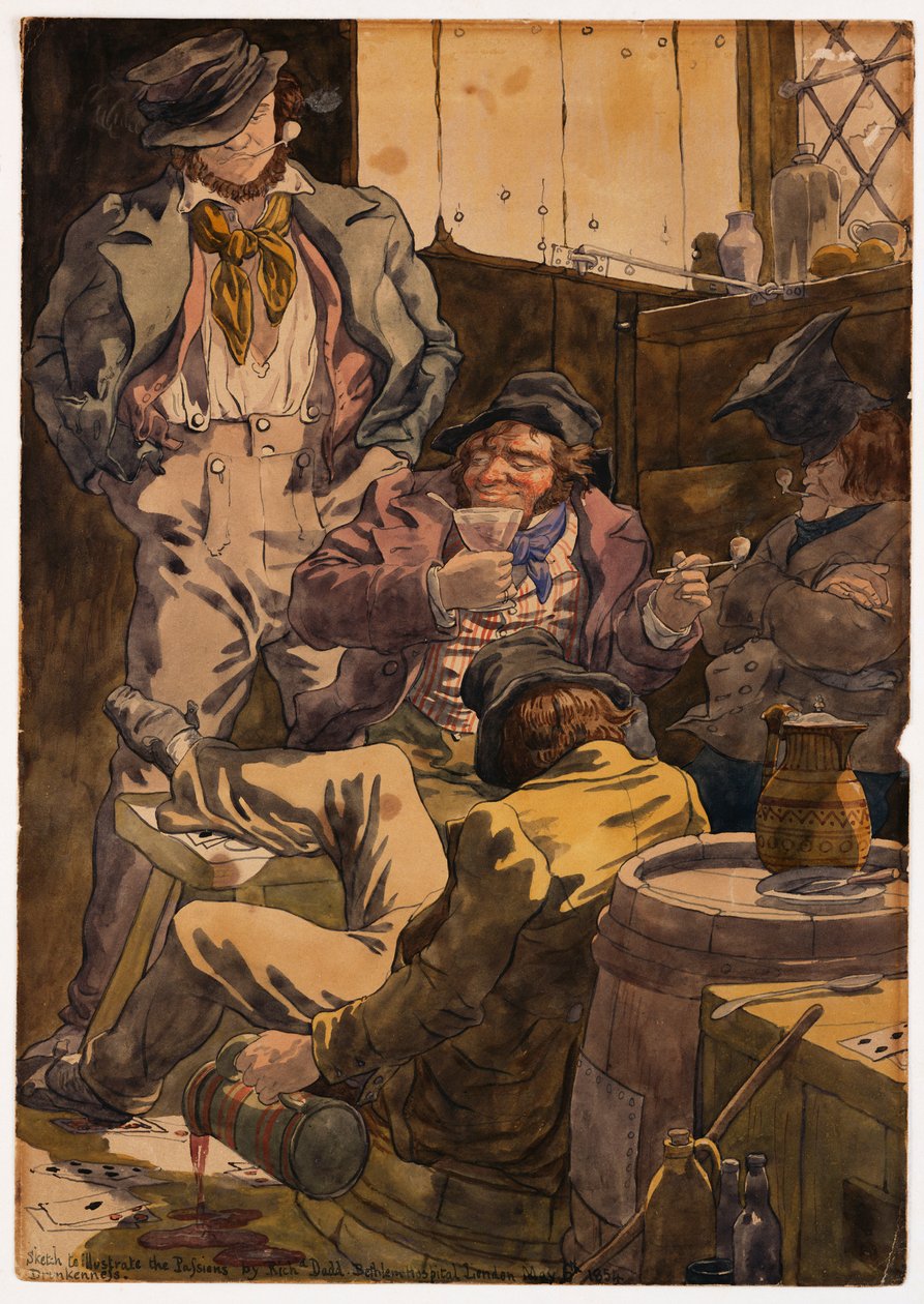 Schets ter illustratie van de Passies - Dronkenschap, 1854 door Richard Dadd