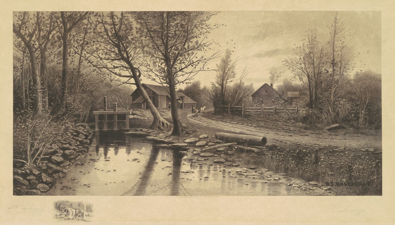 Zonder titel (Pastorale scène met zaagmolen) door Richard Dudensing
