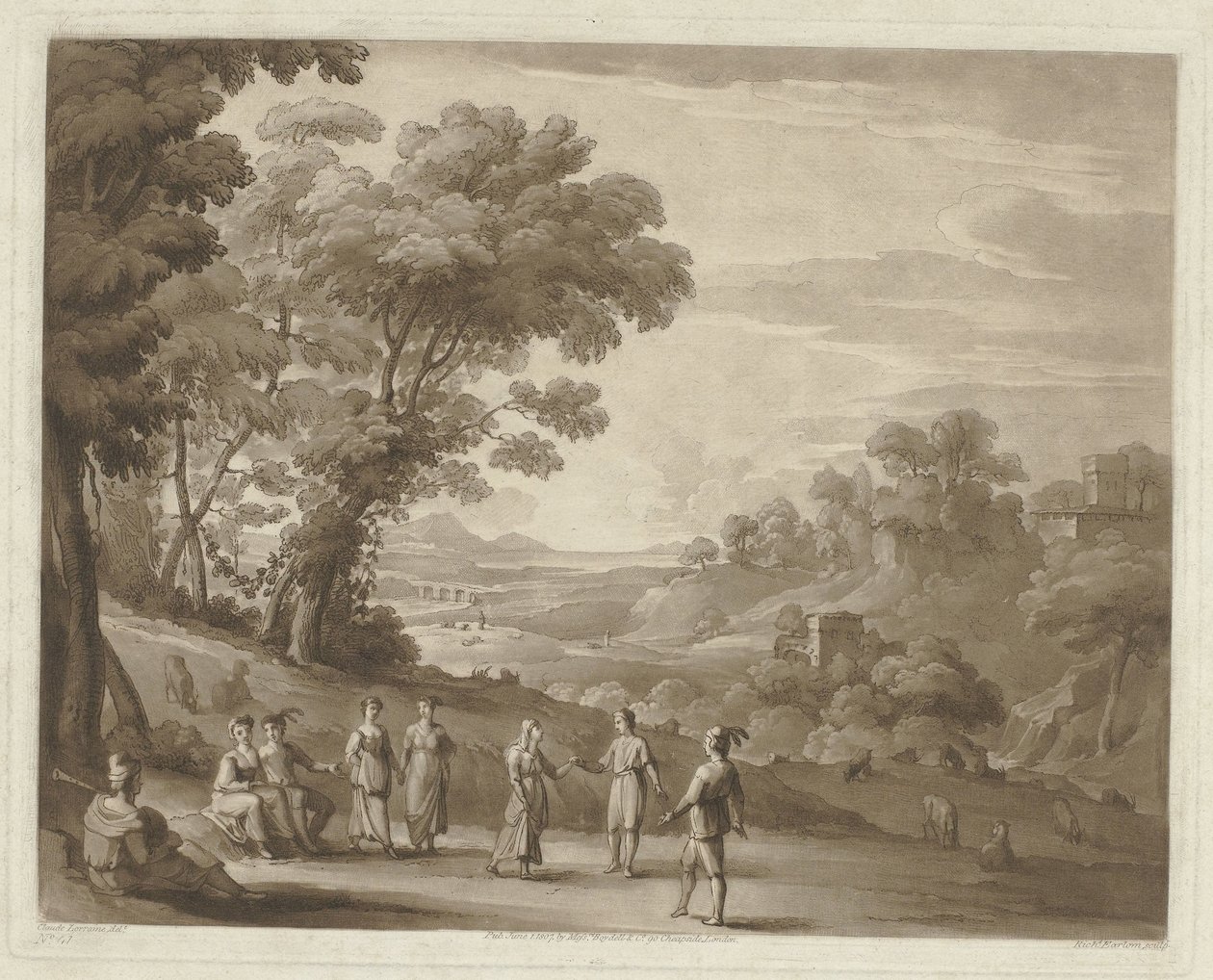 Landschap met dansende figuren door Richard Earlom