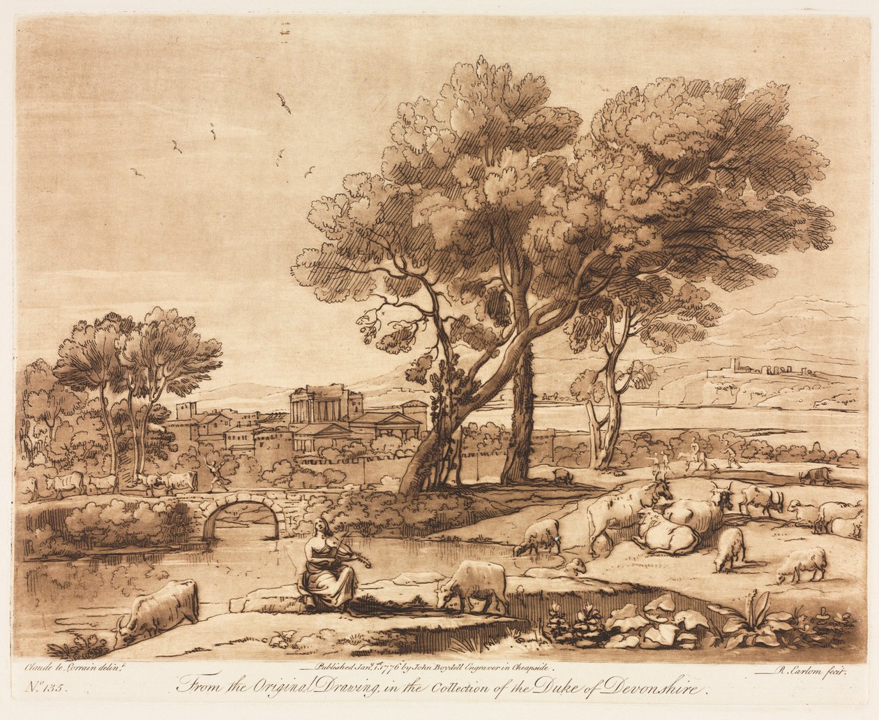 Liber Veritatis: Nr. 135, Een landschap, met gebouwen, Mercurius steelt Admetus
