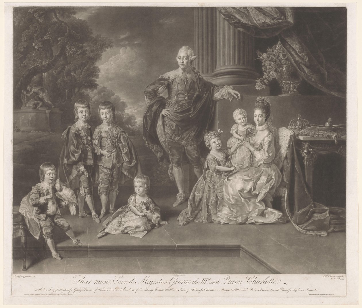 Portret van George III, koning van het Verenigd Koninkrijk, en zijn gezin door Richard Earlom