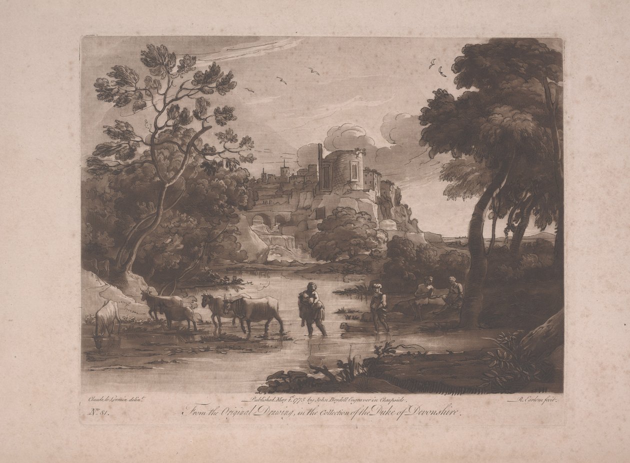 Uitzicht op Tivoli bij Zonsondergang, gepubliceerd 1775 door Richard Earlom
