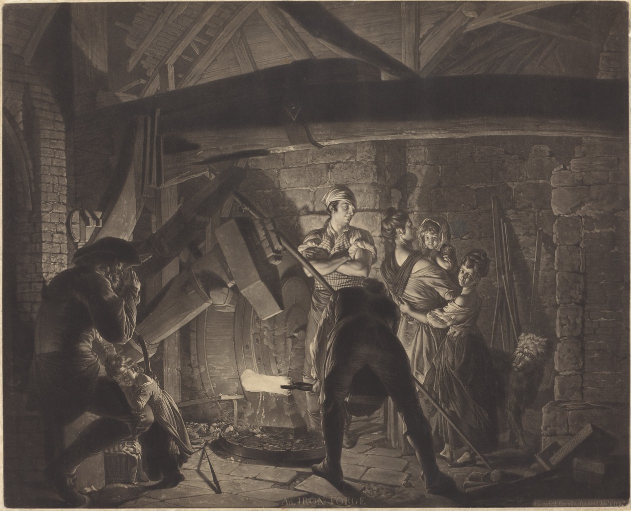 Een IJzersmederij door Richard Earlom after Joseph Wright