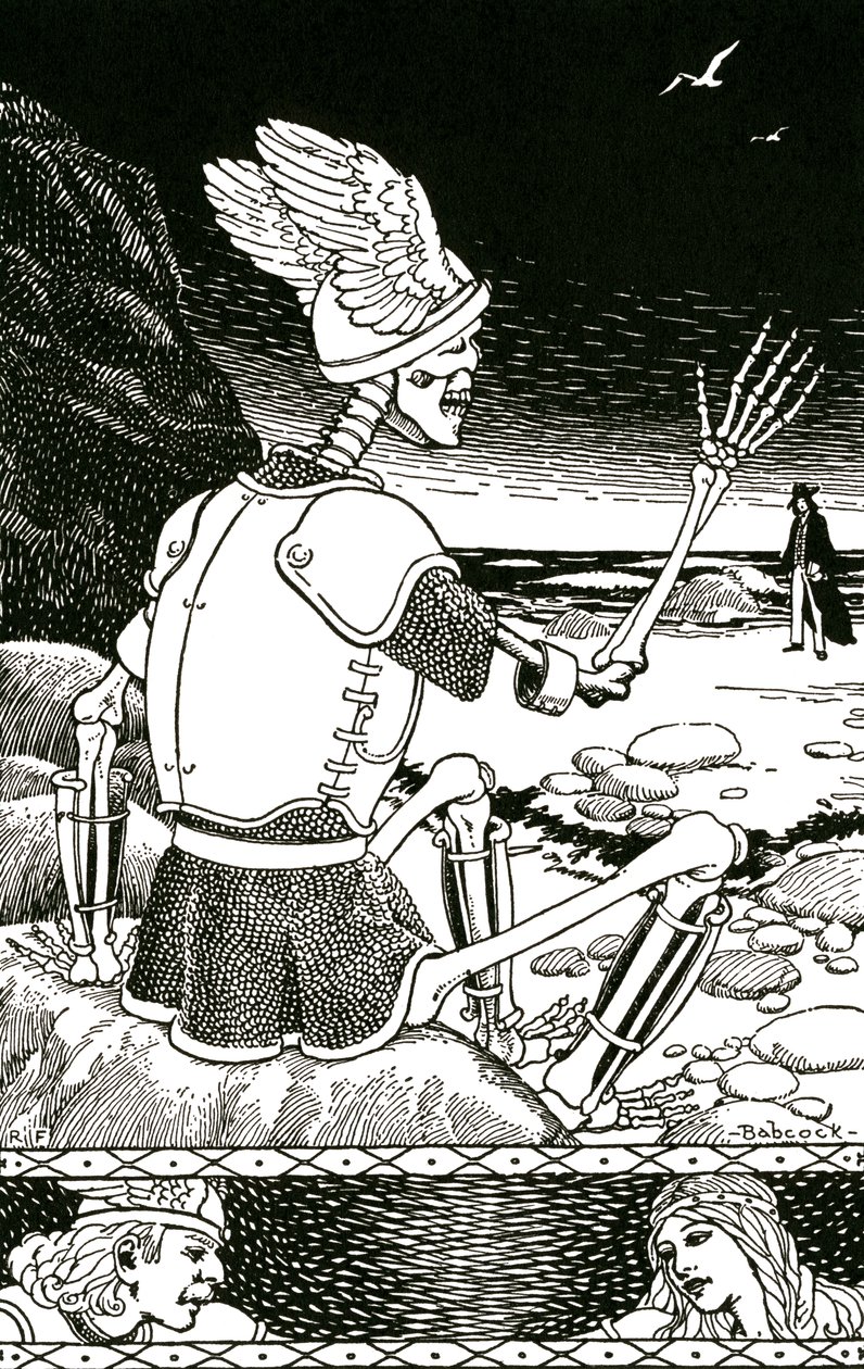 De dood als skelet die een man vaarwel zegt, ca. 1930 (litho) door Richard Fayerweather Babcock