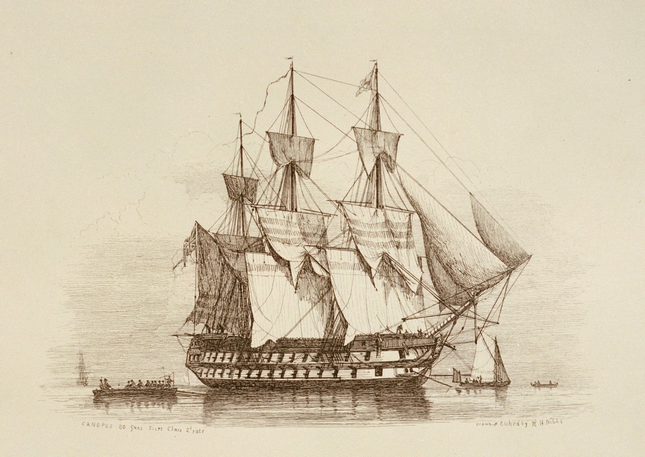 Canopus 80 kanonnen Eerste klas 2e rang, c.1849 door Richard Henry Nibbs