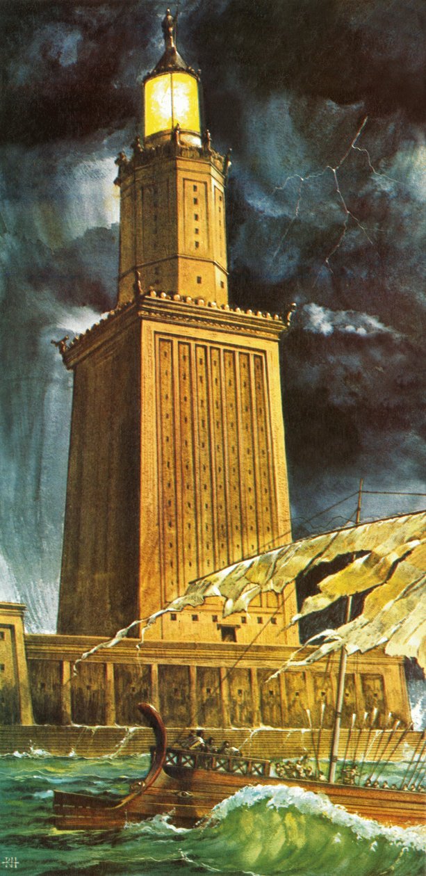 De Pharos of vuurtoren van Alexandrië (litho) door Richard Hook