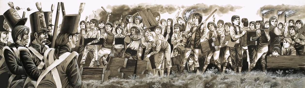 In 1797 werden troepen opgeroepen om rellende schooljongens in Rugby de kop in te drukken. door Richard Hook