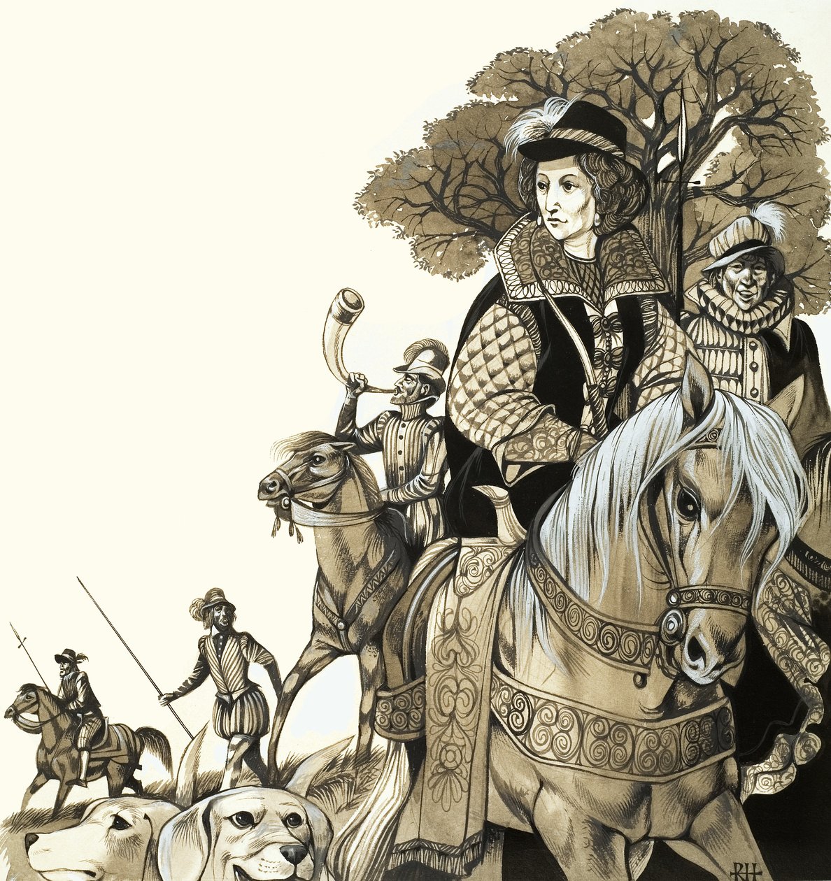 De jonge Elizabeth I op jacht door Richard Hook