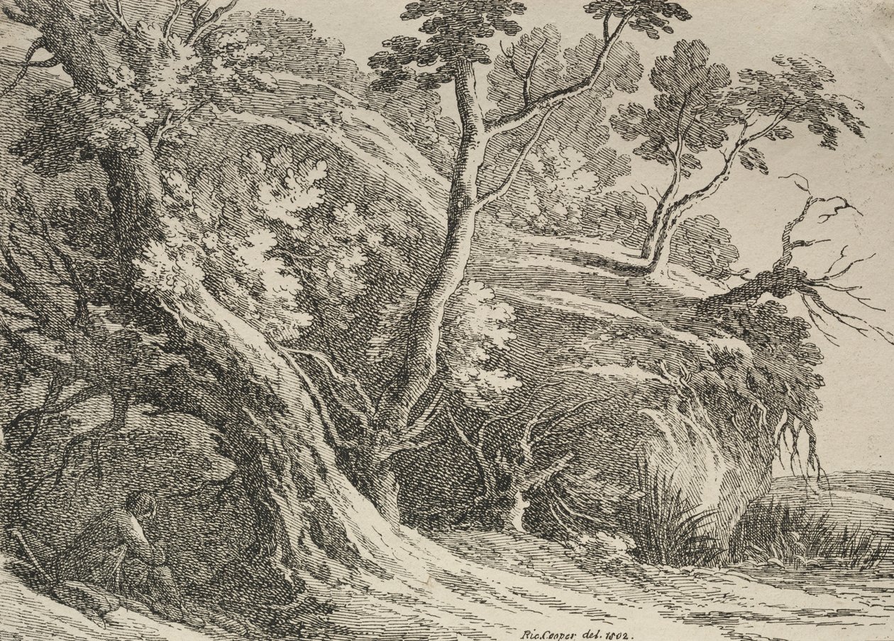 Specimens of Polyautography: Man zittend onder een eik, 1802 door Richard II Cooper