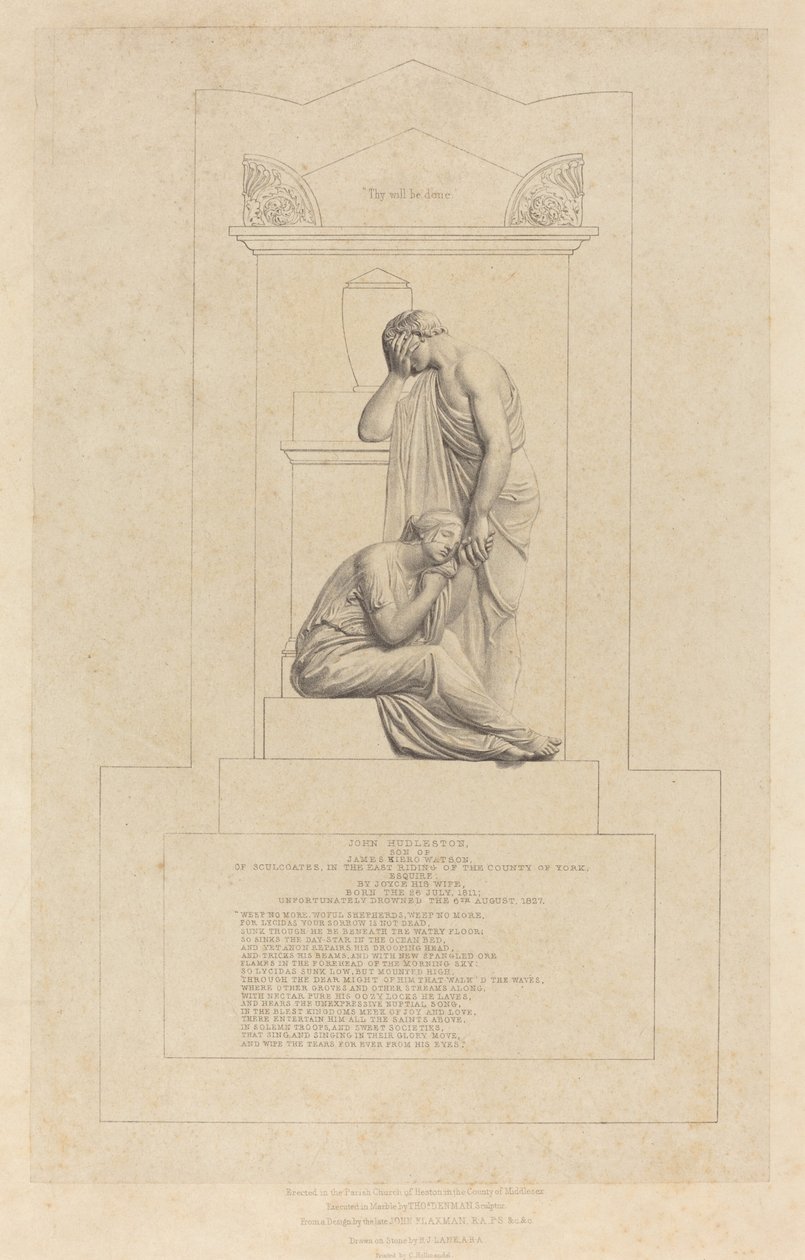 Monument voor John Hudleston door Richard James Lane after John Flaxman