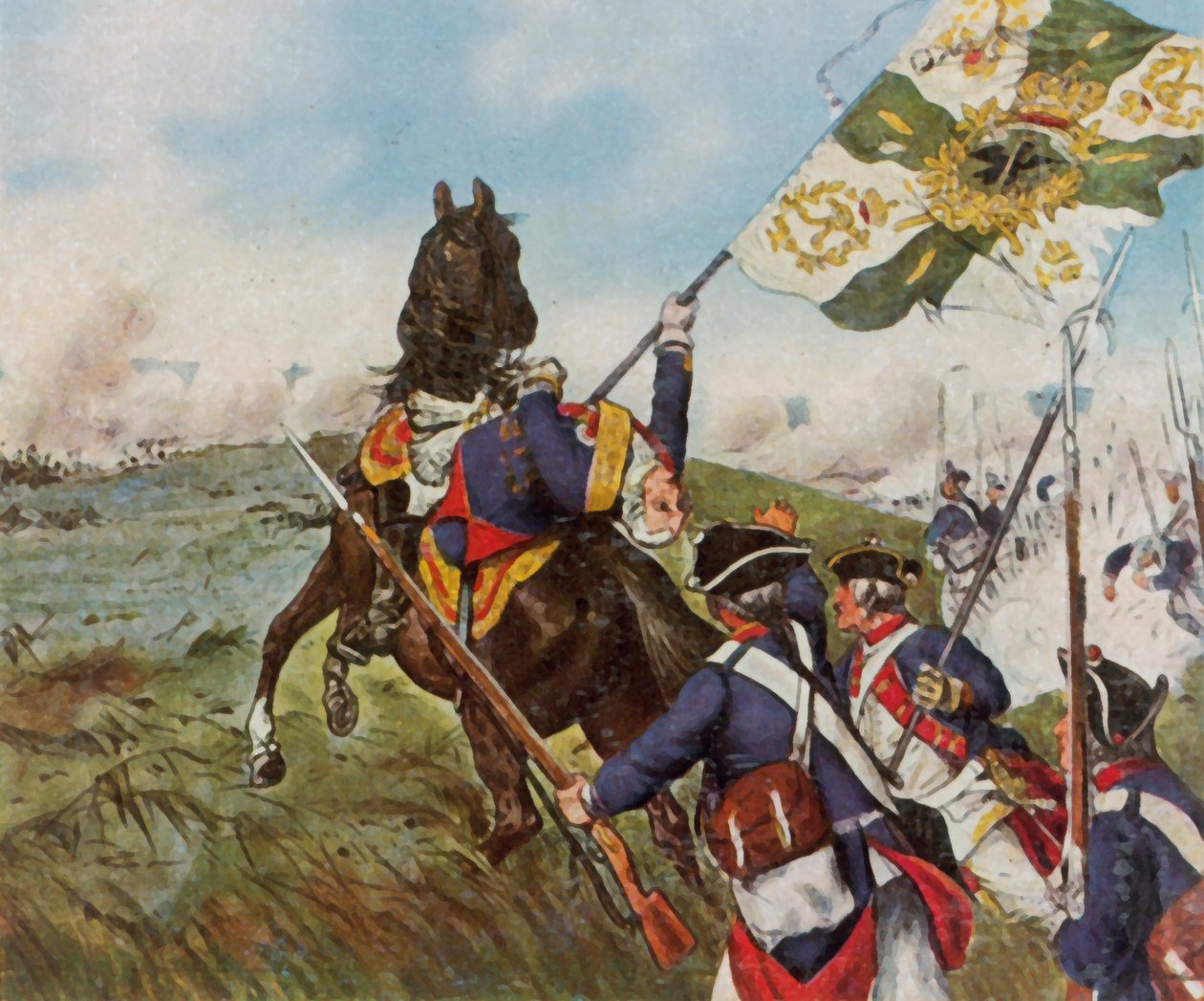 Schwerins dood bij Praag, 6 mei 1757 (kleurenlitho) door Richard Knotel