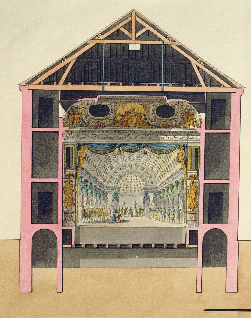 Plan voor de theaterzaal in Le Petit Trianon, 1786 door Richard Mique