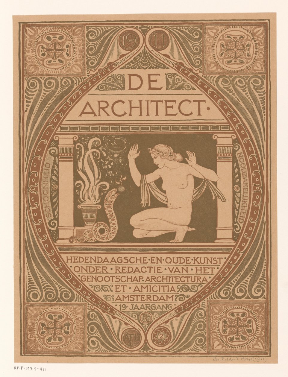 Omslagontwerp voor: De Architect, 1911 door Richard Nicolaüs Roland Holst (signed by artist)