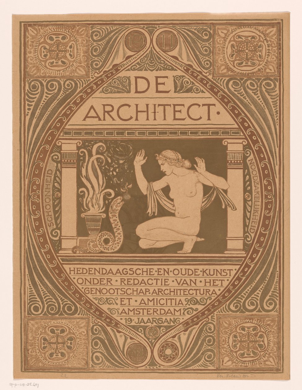 Omslagontwerp voor: De Architect, 1911 door Richard Nicolaüs Roland Holst (signed by artist)
