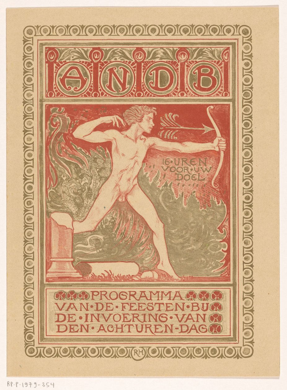 Omslagontwerp voor: Feestprogramma van de Algemene Nederlandse Diamantbewerkersbond bij de invoering van de achturendag door Richard Nicolaüs Roland Holst