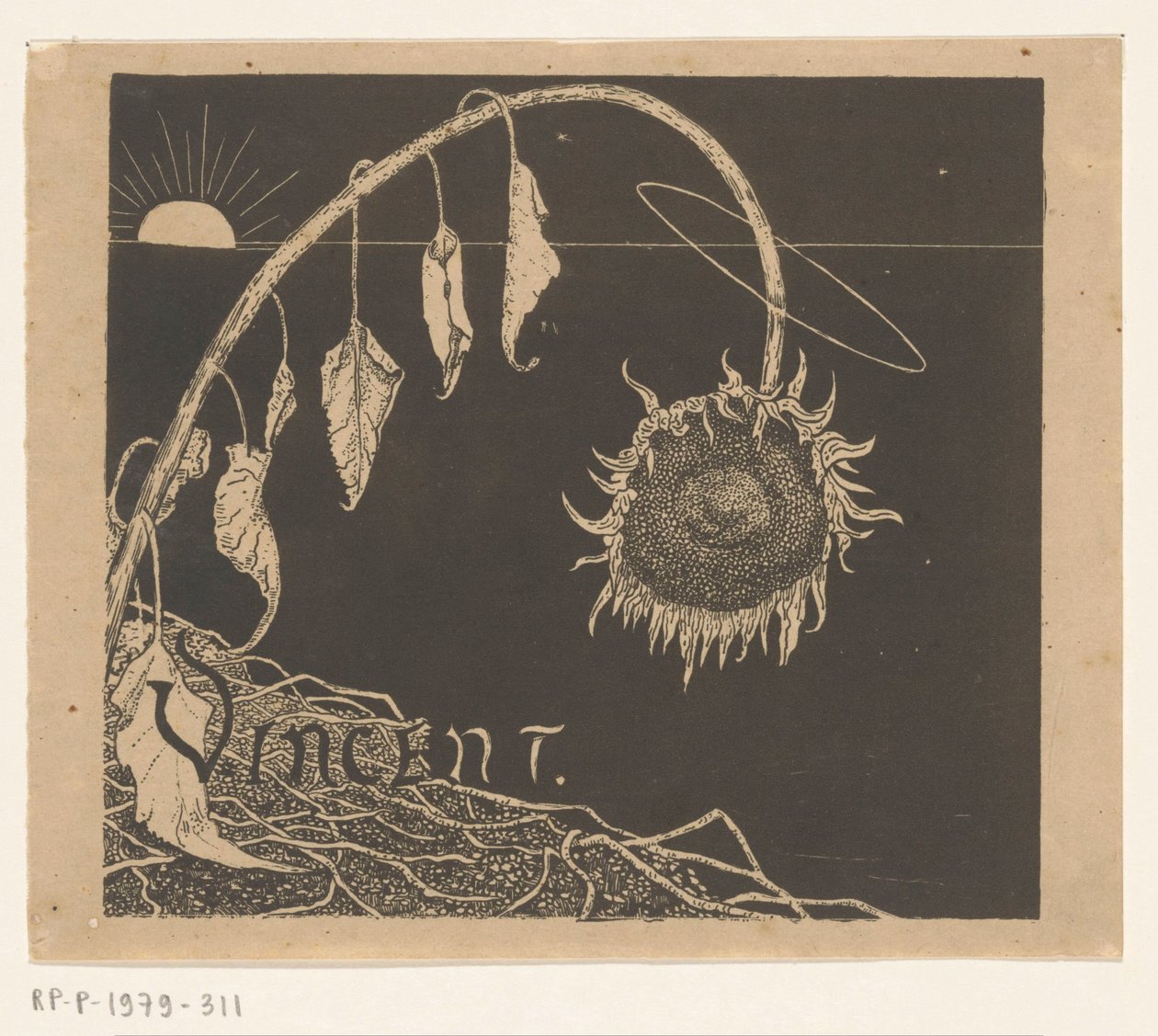 Omslagontwerp voor: Richard Roland Holst, Tentoonstelling der nagelaten werken van Vincent Van Gogh, 1892 door Richard Nicolaüs Roland Holst