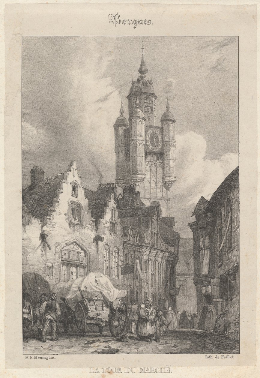 Bergues - De toren van de markt door Richard Parkes Bonington