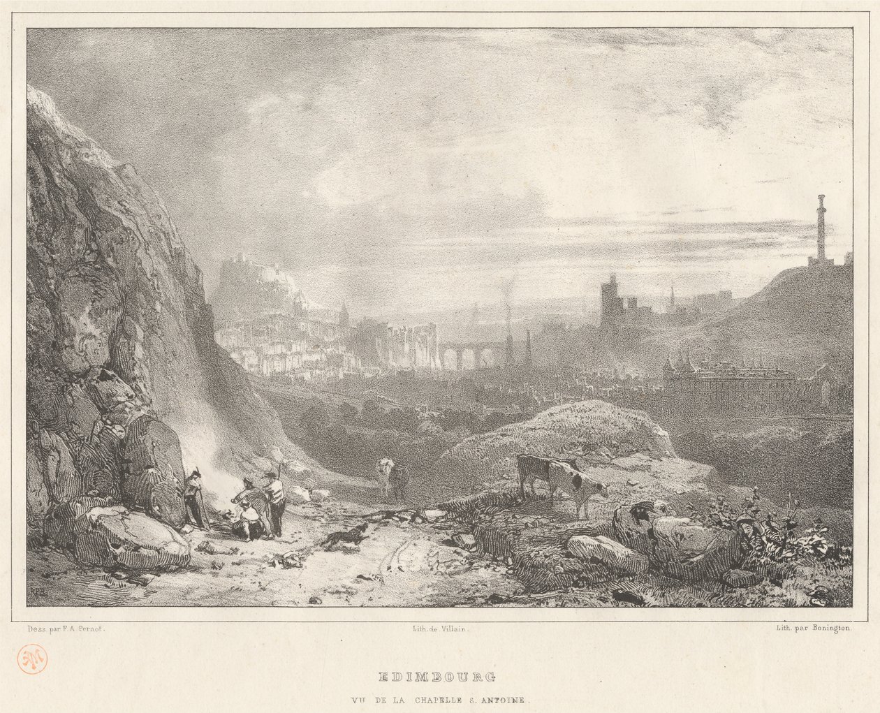 Edinburgh gezien vanaf de kapel S. Antoine door Richard Parkes Bonington