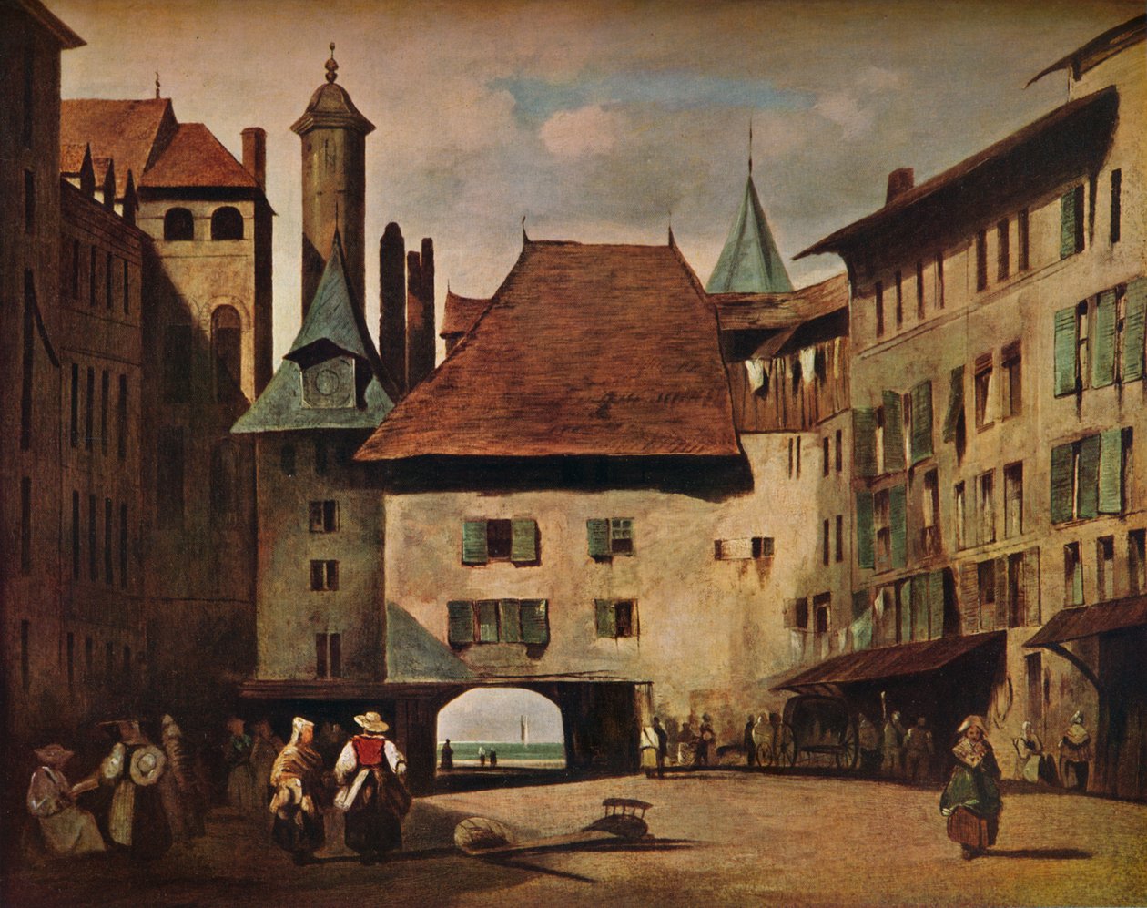 La Place du Molard, Genève door Richard Parkes Bonington