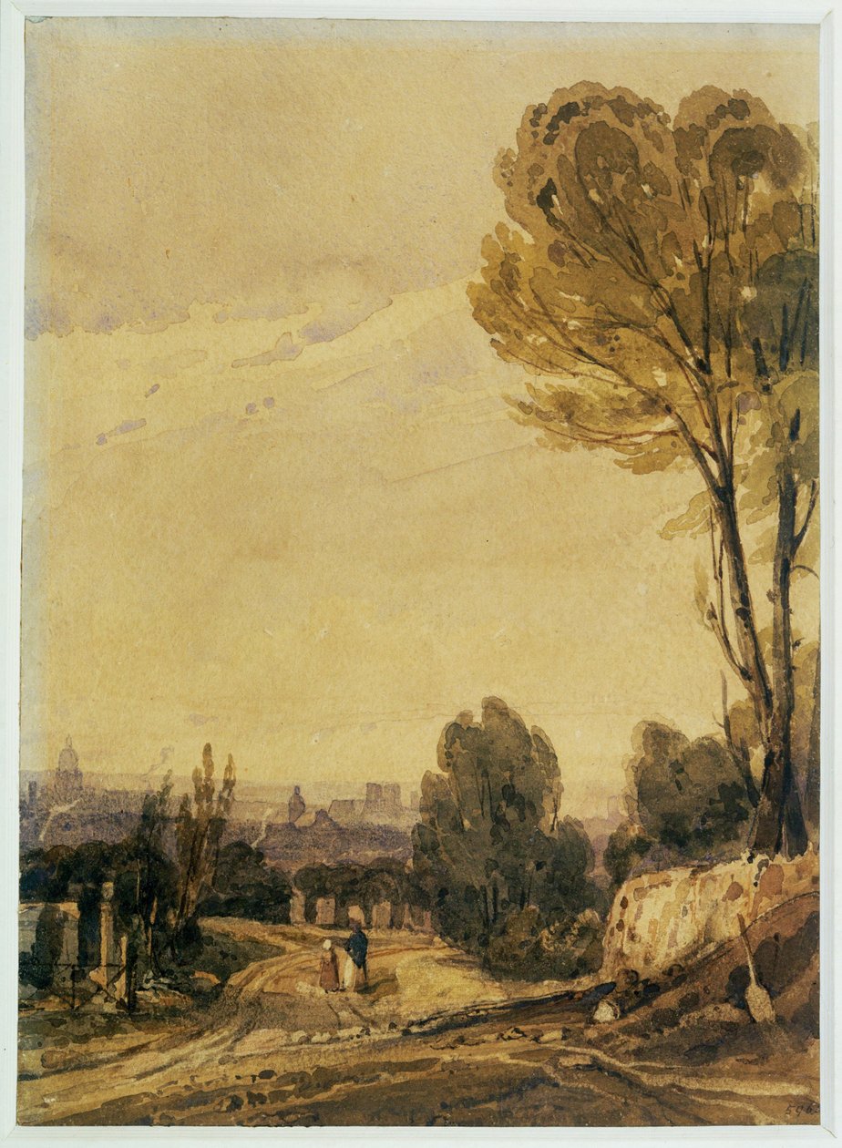 Parijs gezien vanaf de begraafplaats Pere Lachaise ... (schilderij op doek) door Richard Parkes Bonington