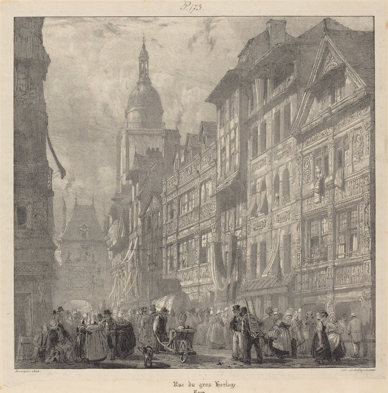 Rue du gros-horloge, Rouen door Richard Parkes Bonington
