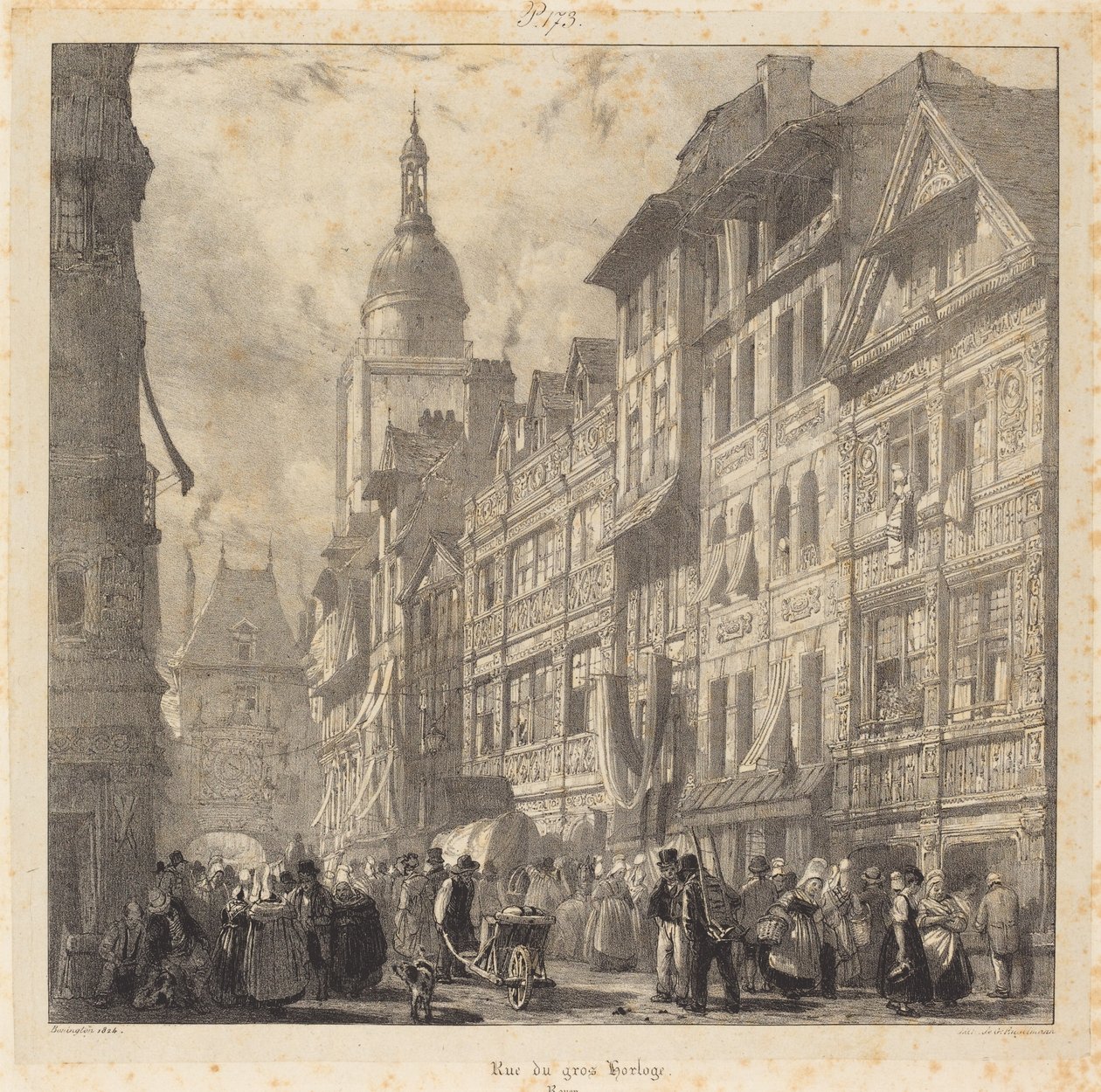 Rue du gros-horloge, Rouen door Richard Parkes Bonington