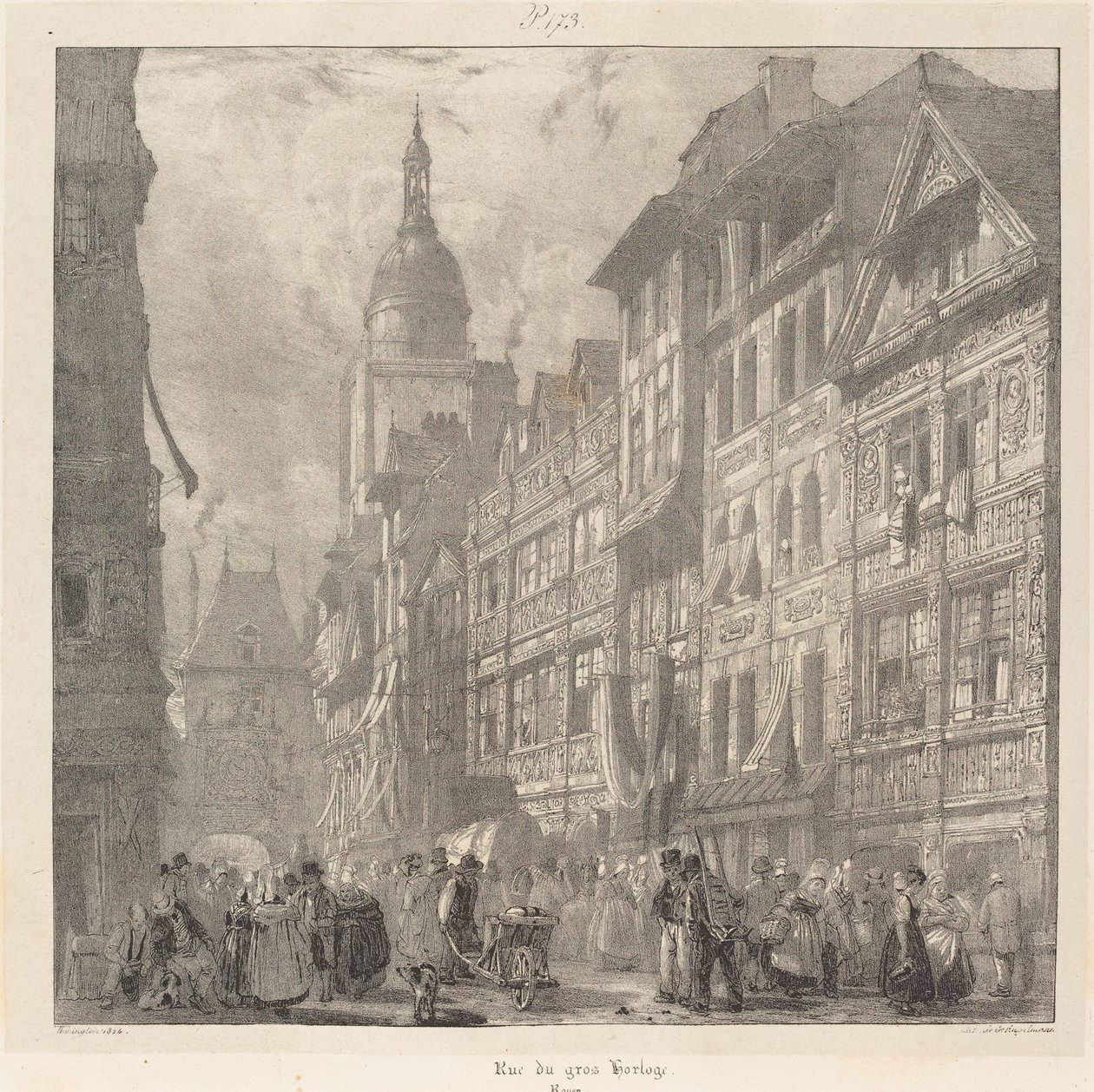 Rue du gros-horloge, Rouen door Richard Parkes Bonington