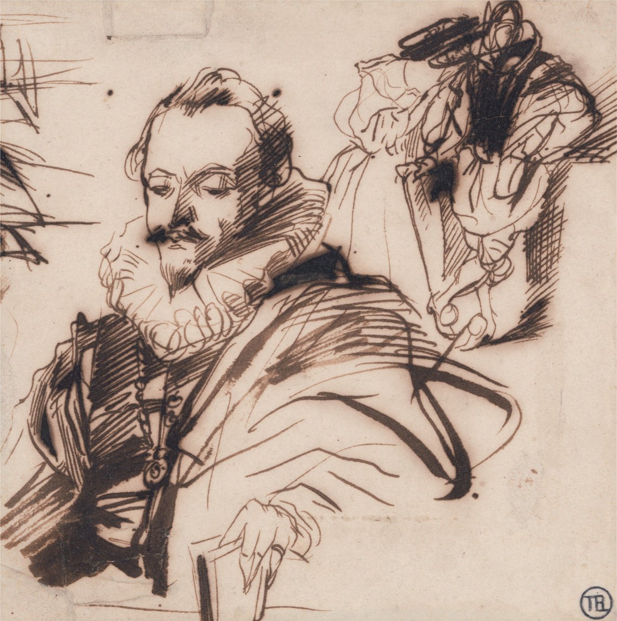 Studie van een heer in 17e-eeuwse klederdracht door Richard Parkes Bonington