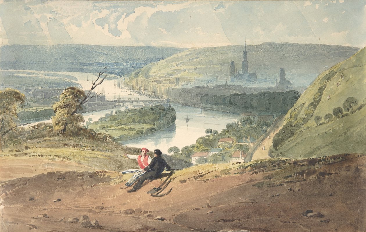 Uitzicht op Rouen vanaf de heuvel van St. Catherine door Richard Parkes Bonington