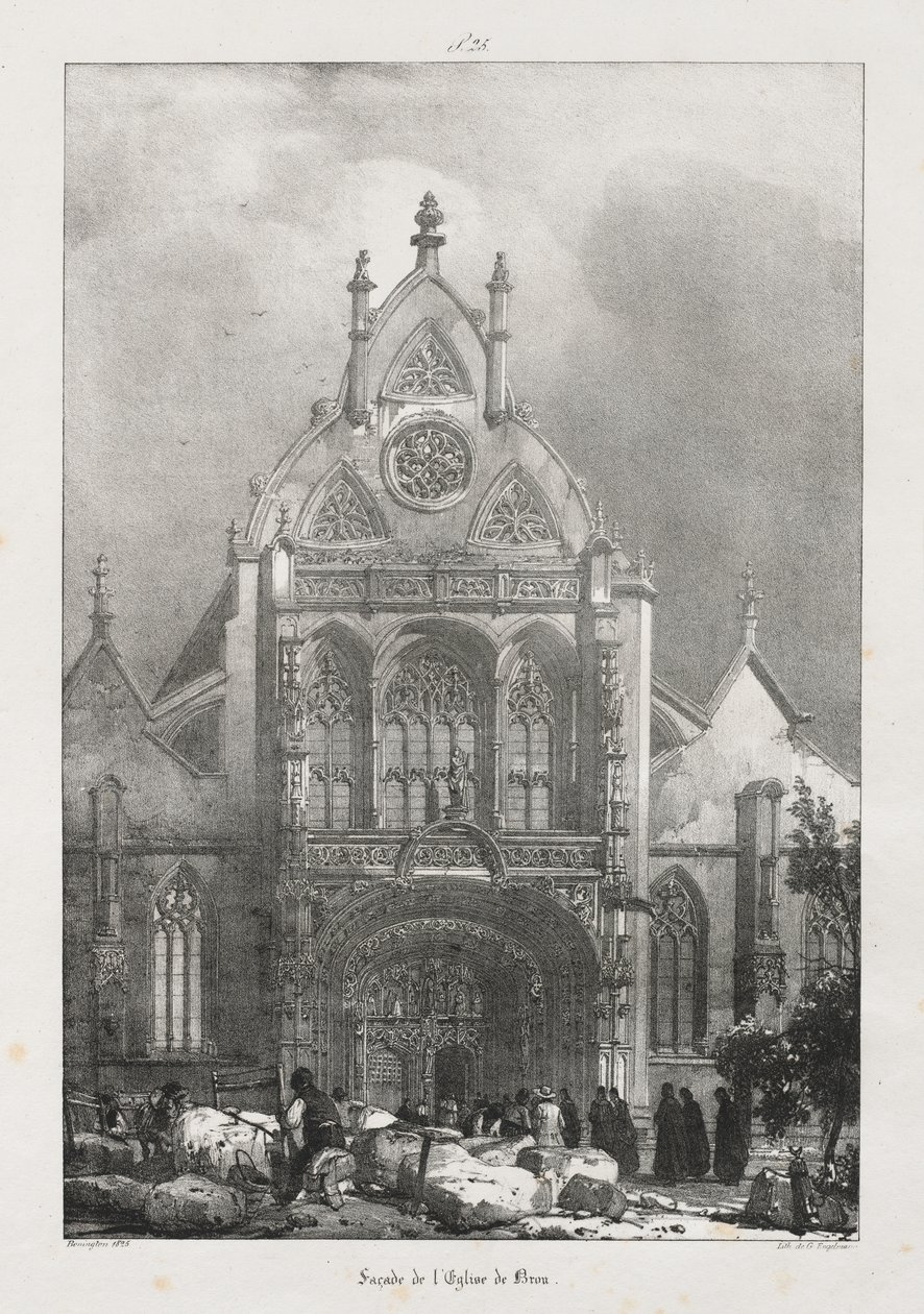 Pittoreske en romantische reizen in het oude Frankrijk, Franche-Comté: Gevel van de kerk van Brou door Richard Parkes Bonington