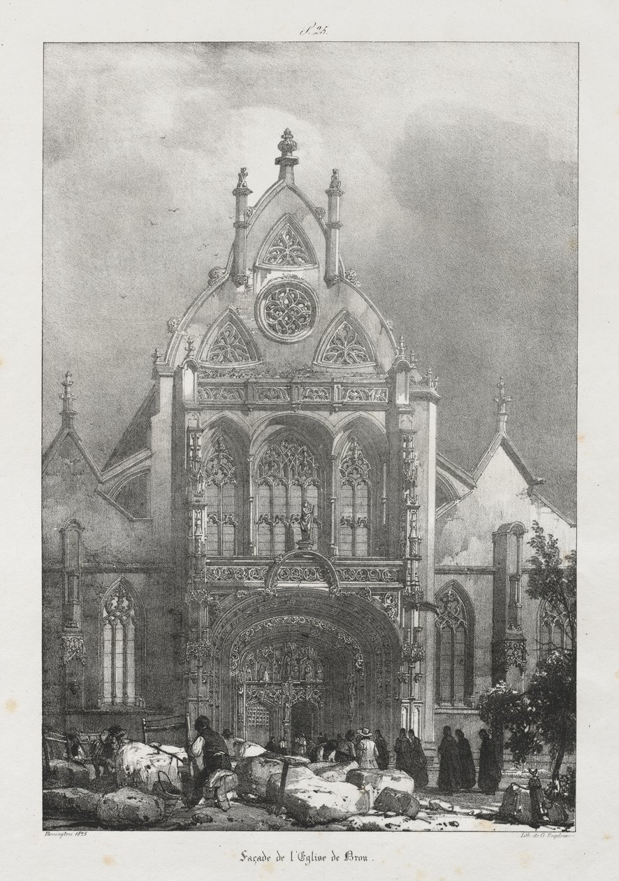 Pittoreske en romantische reizen in het oude Frankrijk, Franche-Comté: Gevel van de kerk van Brou door Richard Parkes Bonington