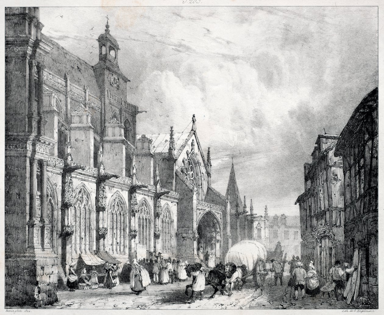 Pittoreske en romantische reizen in het oude Frankrijk, Normandië: Kerk van Saint Gervais en Saint Protais in Gisors door Richard Parkes Bonington