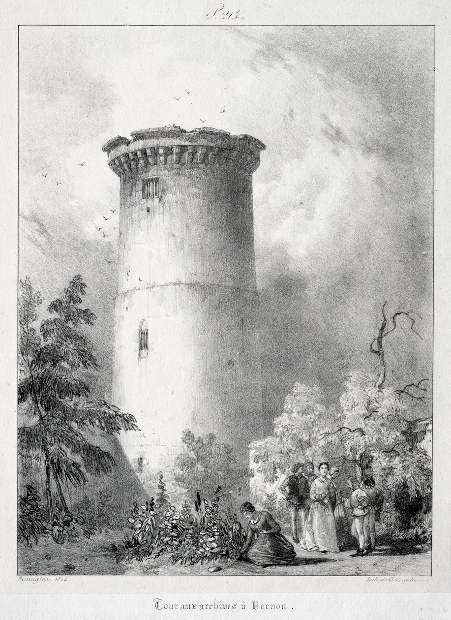 Pittoreske en Romantische Reizen in het Oude Frankrijk, Normandië: Toren bij de Archieven in Vernon door Richard Parkes Bonington