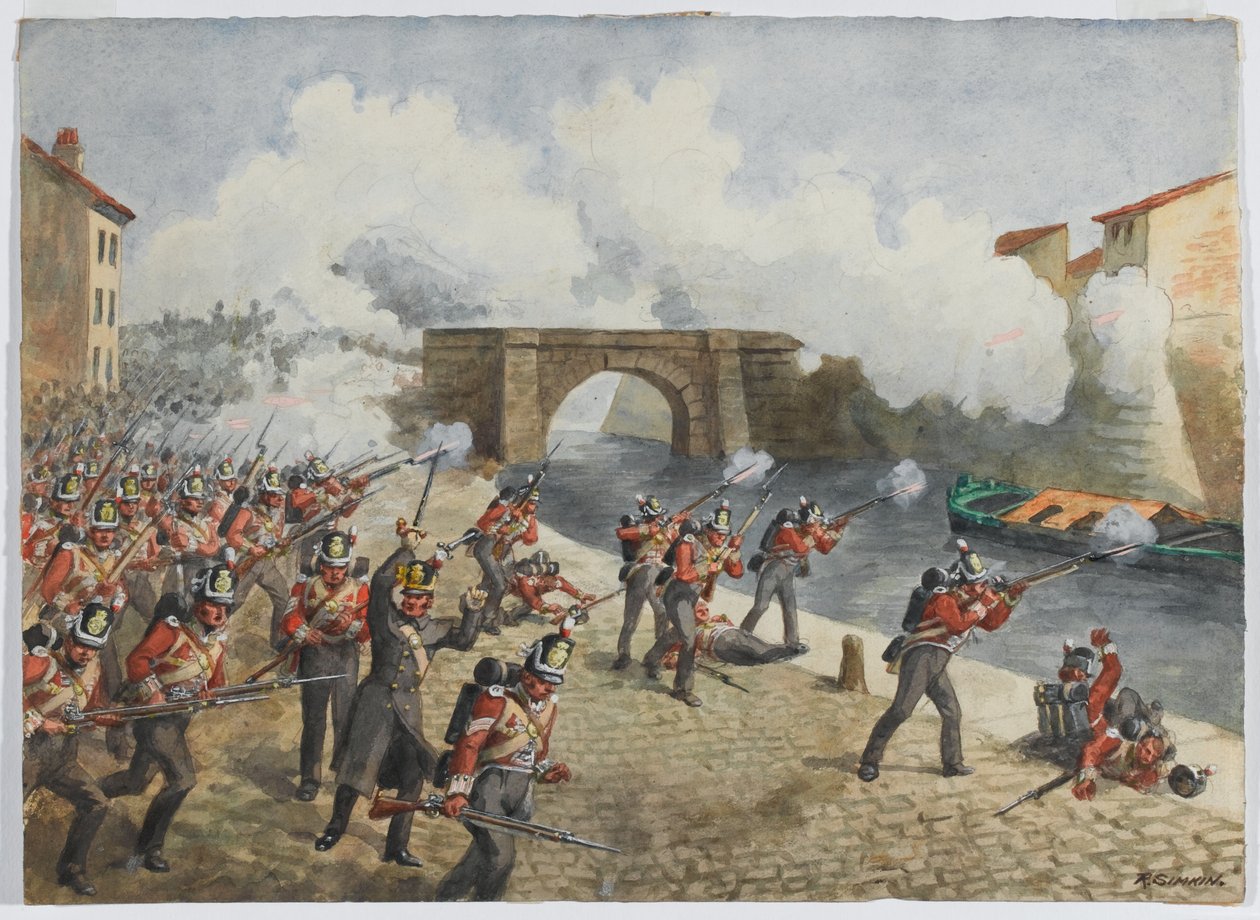 Het 27e Inniskilling Regiment in Toulouse, 10 april 1814 door Richard Simkin