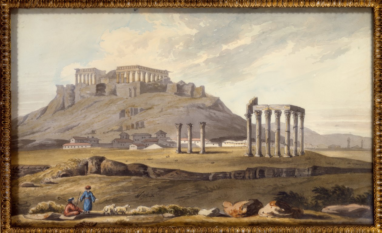 De tempel van Olympische Zeus en de Akropolis door Richard Temple