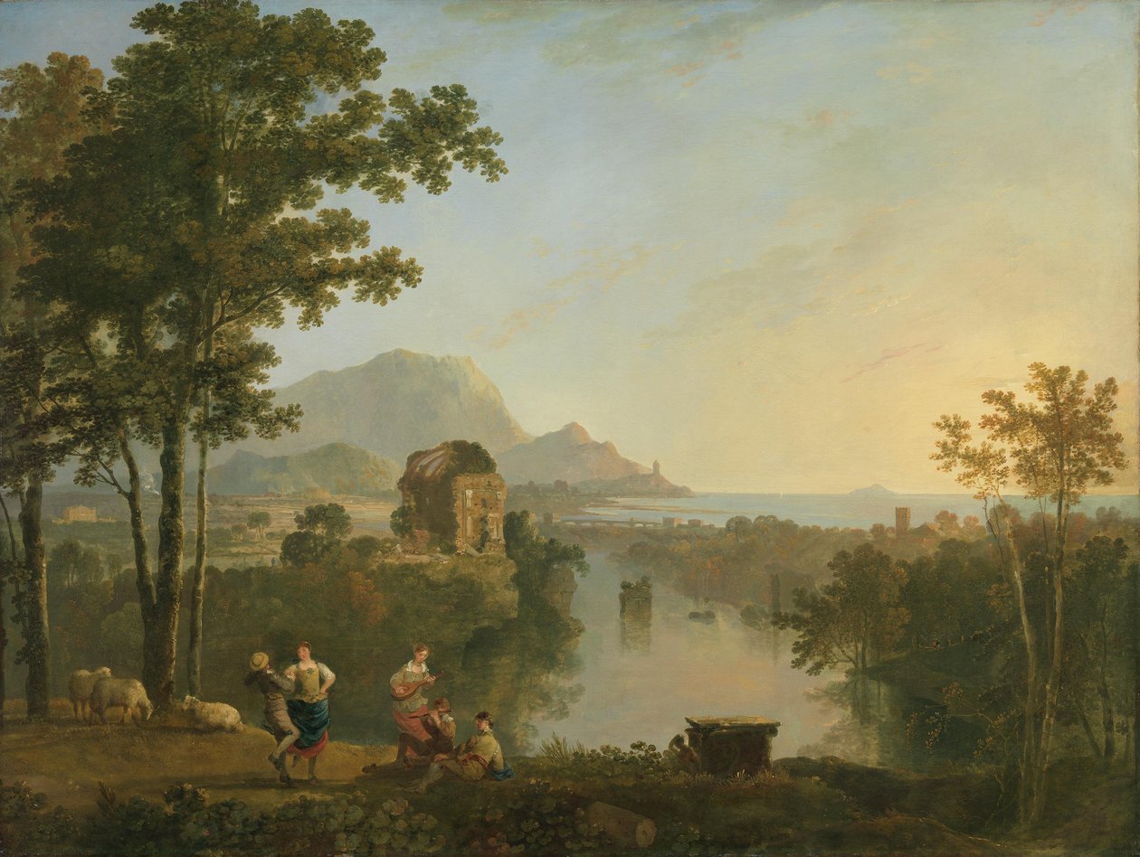 Wijds zuidelijk kustlandschap in de avondschemering door Richard Wilson