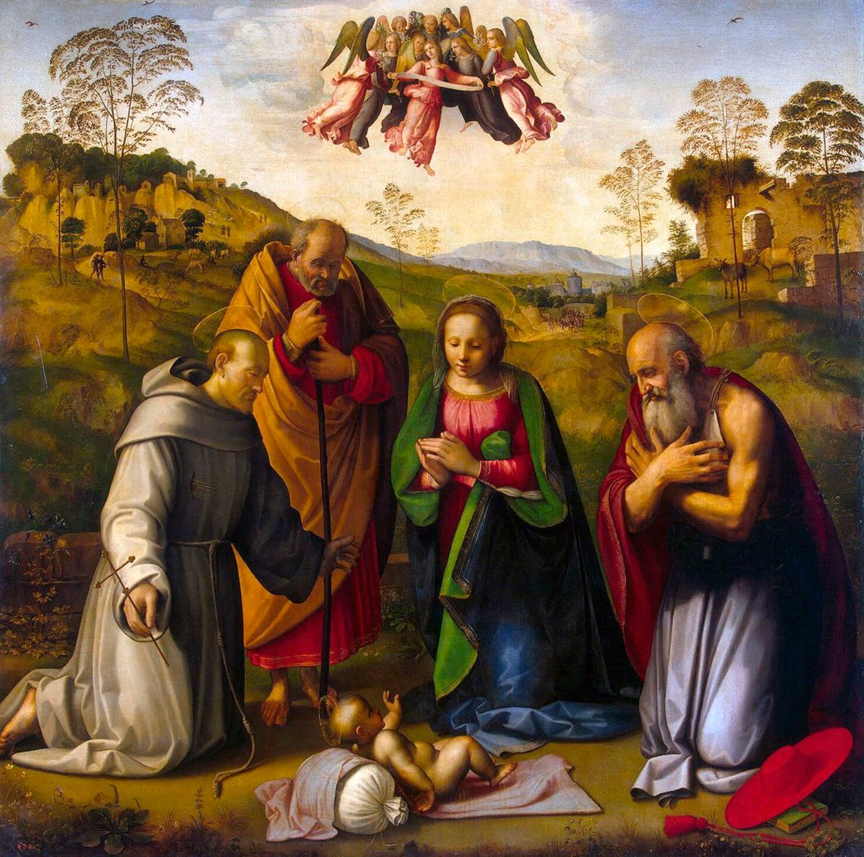 De Maagd met Kind en heiligen Franciscus en Hiëronymus, 1510s door Ridolfo Ghirlandaio