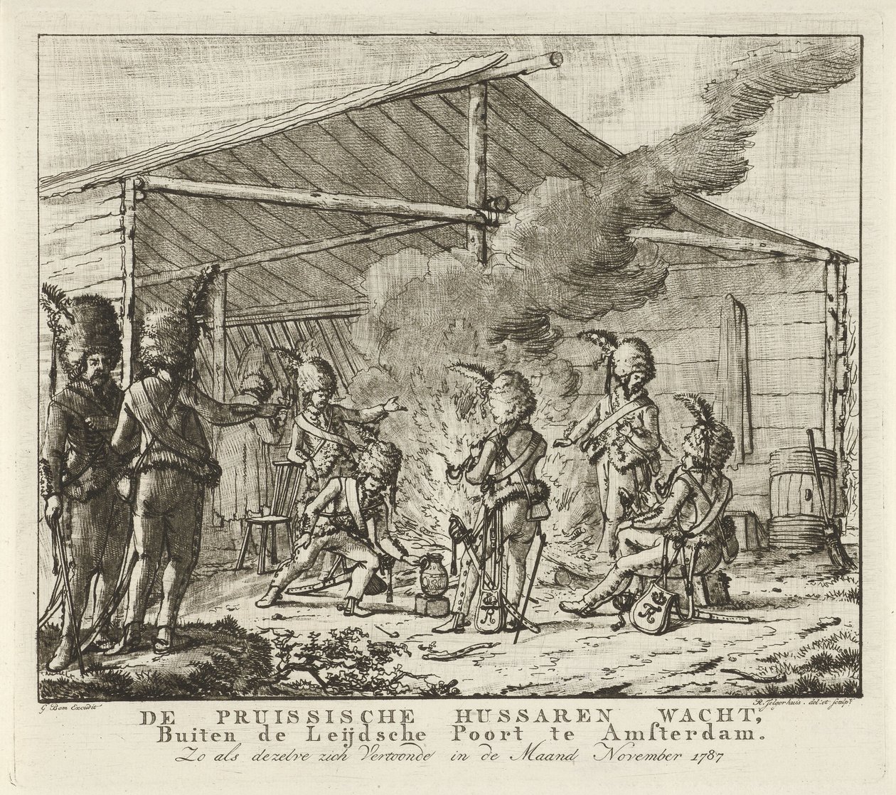 De Pruisische huzarenwacht bij de Leidse Poort te Amsterdam, 1787 door Rienk Jelgerhuis