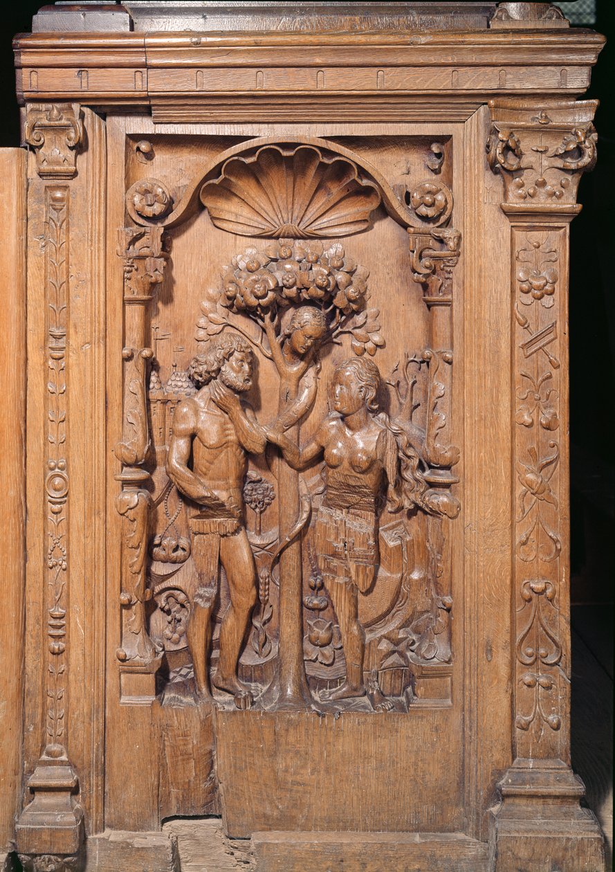 Adam en Eva, van een koorbank, 1526 door Rigoley Brothers