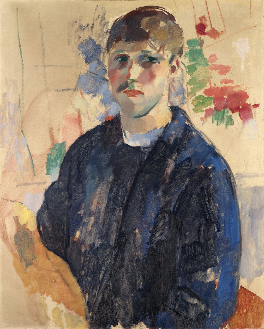 Zelfportret met blauwe blouse door Rik Wouters