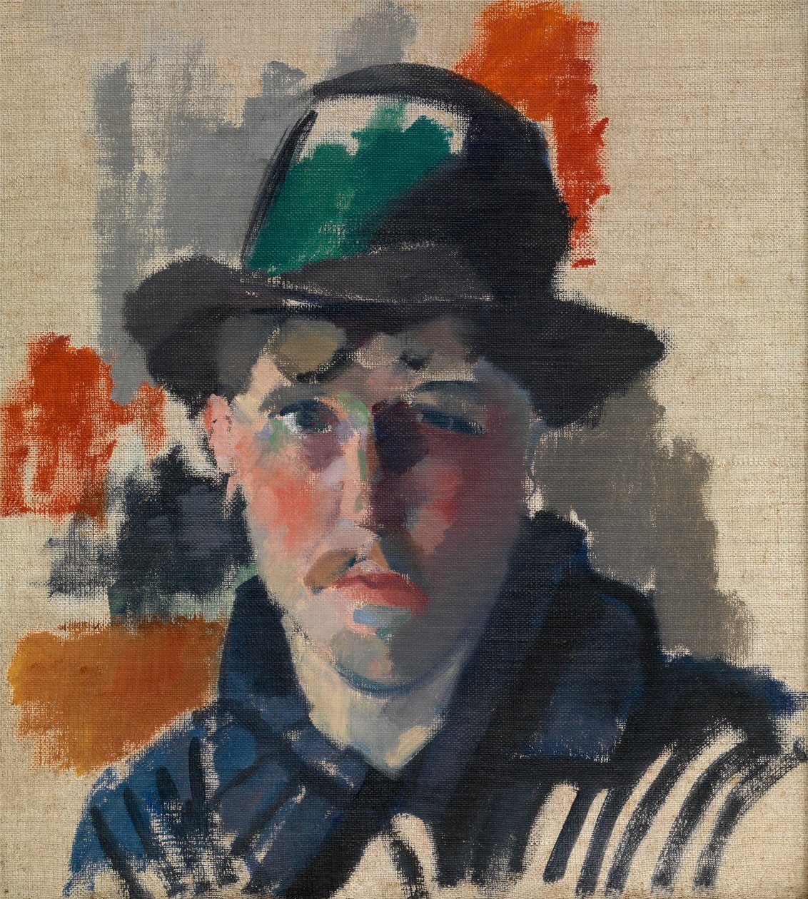 Zelfportret met groene hoed door Rik Wouters