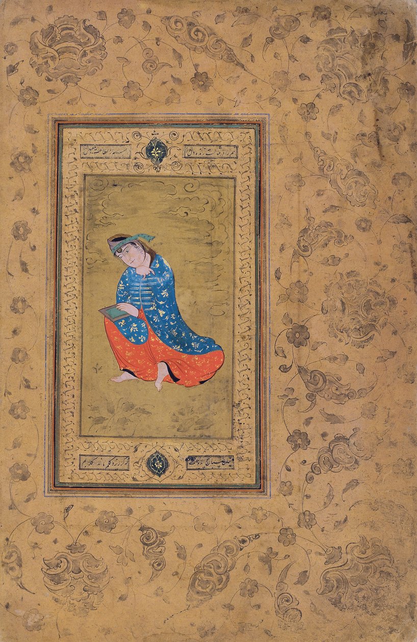 Een prinses in blauw en oranje, c.1575 door Riza i Abbasi