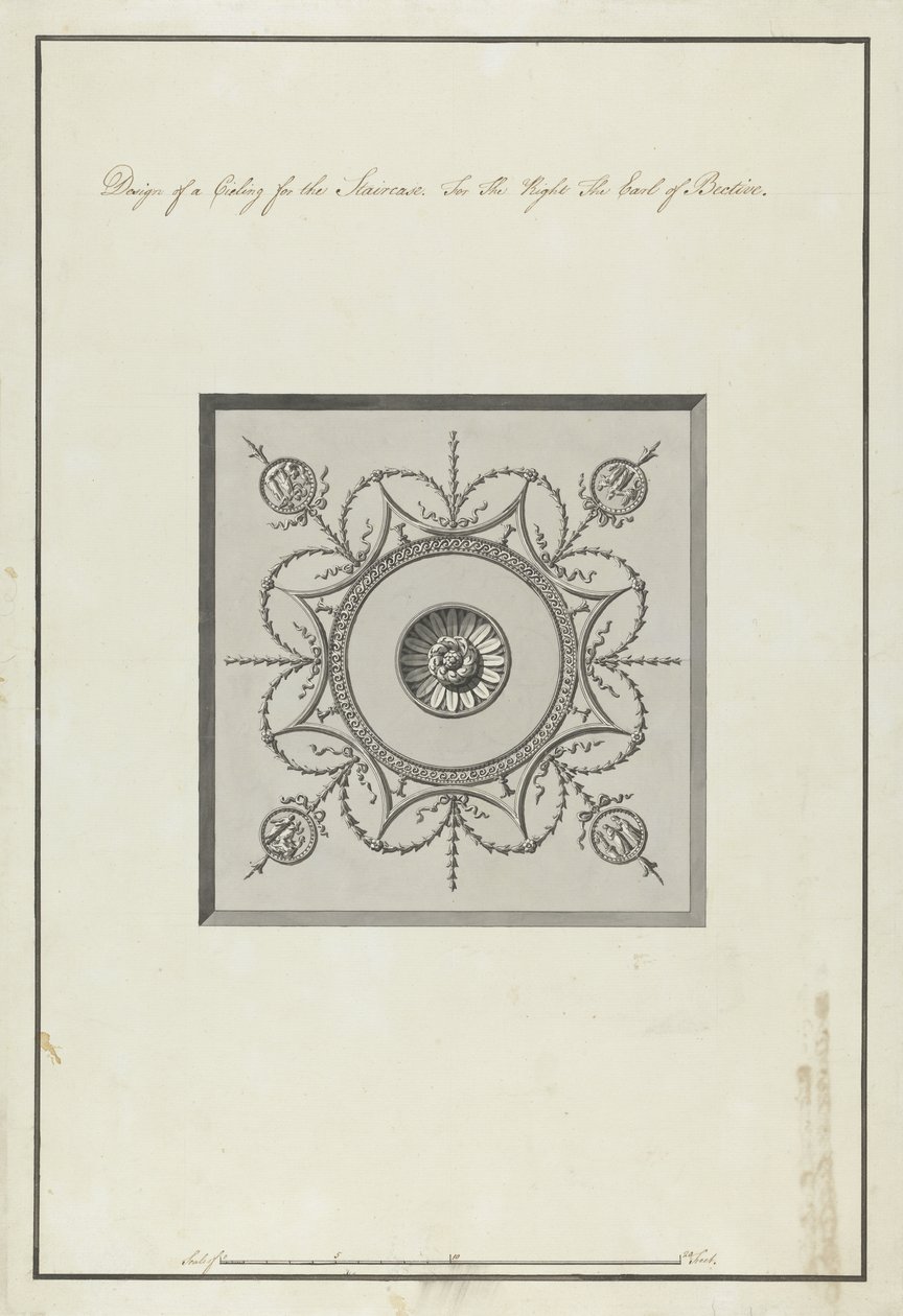 Ontwerp voor het plafond van de trap, Headfort House door Robert Adam