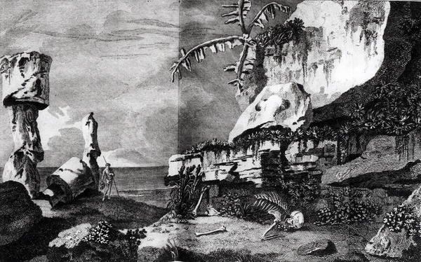 Monumenten op Paaseiland, uit Voyages du Capitaine Cook, 1774 door Robert Benard