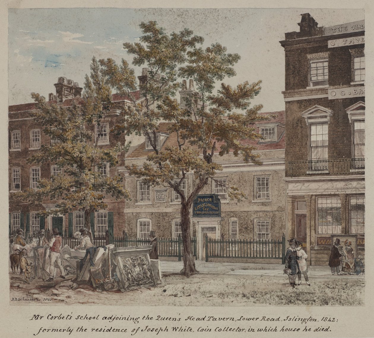 Mr Corbets School, Lower Road (Essex Road) Islington, 1842 door Robert Blemell Schnebbelie