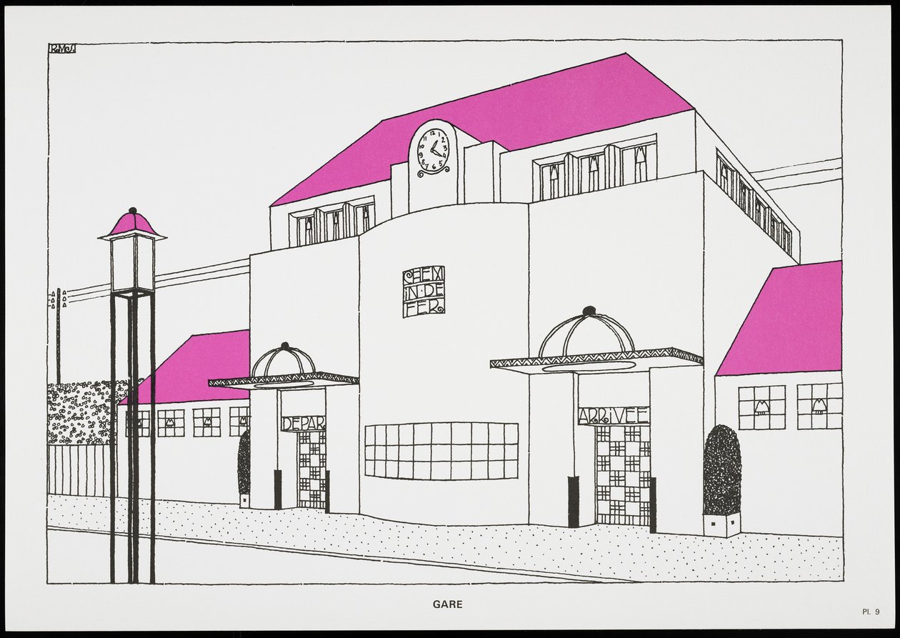 Station, uit Une Cite Moderne, Dessins de Rob Mallet-Stevens Architecte, 1987 (gepubliceerd) door Robert Mallet Stevens