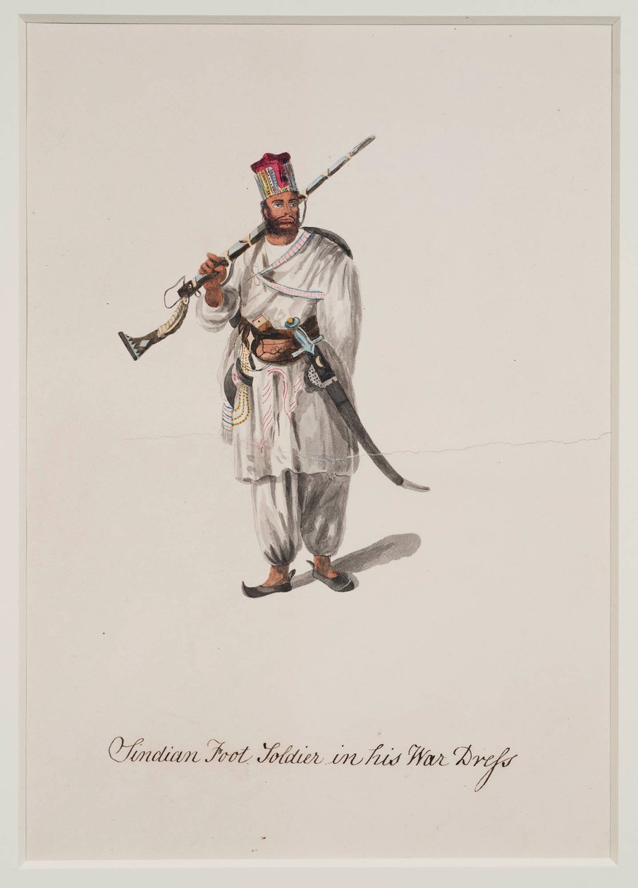 Sindian Voetsoldaat in zijn oorlogskleding, 1815 door Robert Melville Grindlay