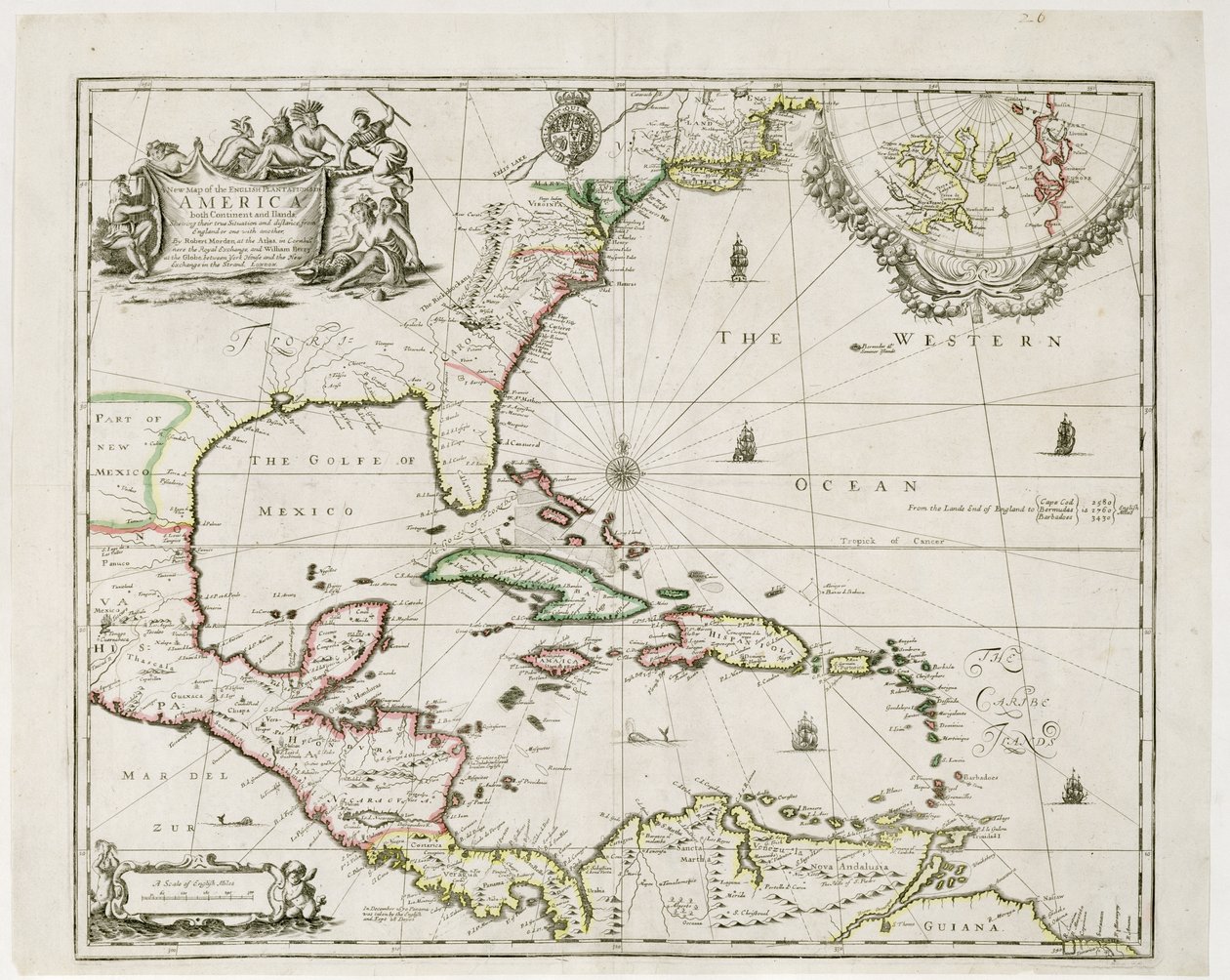 Een nieuwe kaart van de Engelse plantages in Amerika, 1673 door Robert Morden